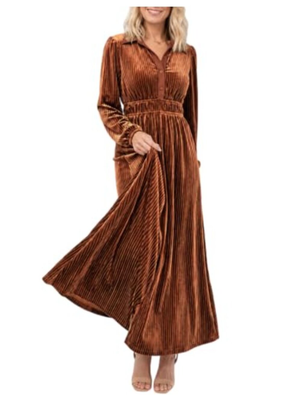 Velvet Long Sleeve Maxi Dress Formal Wedding Guest A-Line
